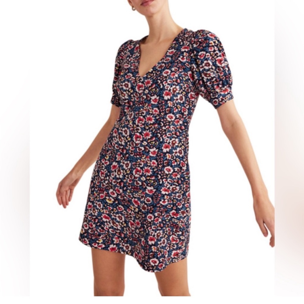 Boden V-Neck Jersey 100 % Cotton Floral Mini Dress